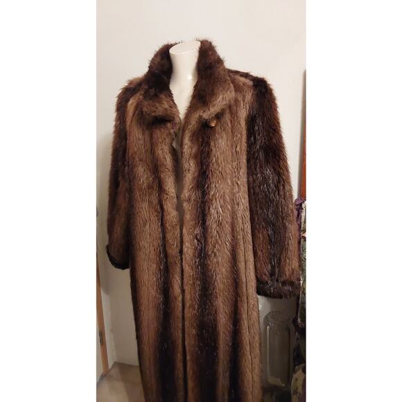Ladies Vintage Beaver Fur Full Lenght Brown Jacket Size Xl by Weiss Furs - Picture 5 of 9